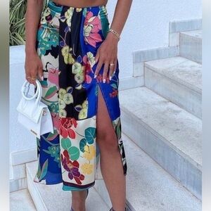 Zara Asymmetrical Floral Skirt - Multicolor